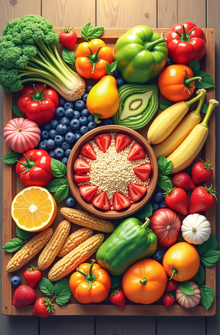 Balanced nutrition concept with various healthy foods